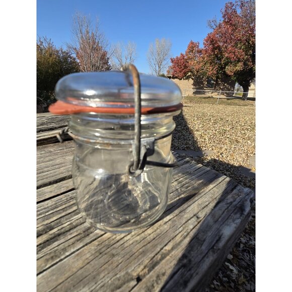 Vintage 1/2 Pint Ball Ideal Clear Glass Canning Jar with Lid and Wire Bail - Picture 7 of 10